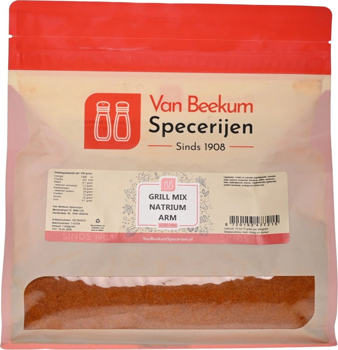 Van Beekum Specerijen - Grill Mix Natrium Arm - 1 kilo (hersluitbare stazak)